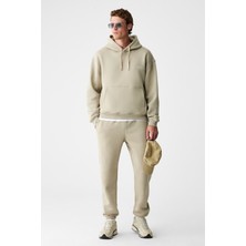 Grimelange MARSHALLHOODIE Erkek Pamuklu İçi Polarlı Nakışlı Relaxed Taş Rengi Eşofman Takımı