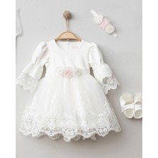 Mimoza Çiçekli 4'lü Lüx Mevlüt Seti %100 Pamuk Yenidoğan Kız Bebek