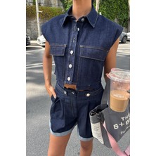 Lijuri Uzun Cep ve Double Paça Detaylı Denim Takım 10198 T1-B-K2