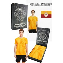 Galatasaray Orijinal Lisanslı Aslan Baskılı Sarı T-Shirt Bayrak ve Lazer Kutu Hediyeli