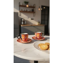 RGS Homelife 2'li El Yapımı Türk Kahvesi Fincan Seti, Seramik 4 Parça 2 Kişilik Kahve Fincan Takımı Turuncu