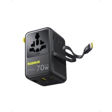 Baseus Enercore CG11 Super Hızlı Universal Seyahat Adaptörü Çekmeli Kablolu 2AC+2U+2C 70W Siyah
