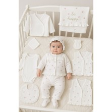Be Happy Çiçekli Fistolu %100 Pamuk Yenidoğan Kız Bebek 10 Parça Hastane Çıkışı Zıbın Seti