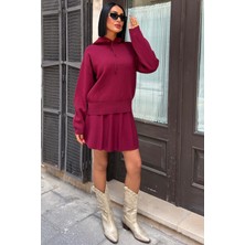 Lijuri Kapüşonlu ve Etekli Triko Takım 10224 R1-H-K1