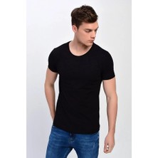 Dynamo Erkek Siyah Büyük Beden Bisiklet Yaka Likralı Basic T-Shirt T-340