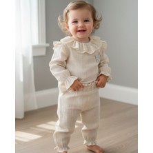 Baby Hola Fiyonk Detaylı Simli Müslin Kız Bebek Üst ve Pantolon Ikili Set Takım Babyhola 2006