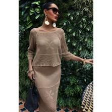 Lijuri Kayık Yaka Yarım Kol Ajurlu Triko Takım 10093 R1-L-K2