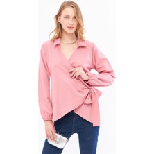 Armonika Kadın Açık Pembe Yakalı Kruvaze Bluz ARM-22Y024025