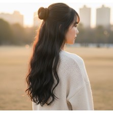 İlkyaz Fashion Fiber Sentetik Dalgalı Yarım Ay + 2 Yan Çıt Çıt - Kahverengi ILKYZ-PRK34