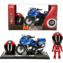 Sunman 1:14 Sesli ve Işıklı Bmw Die Cast Çek Bırak Motosiklet - Mavi Motor-Turuncu Kask
