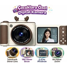 Qasul Çocuklara Özel Dijital Kamera  180° Döner Ekran 8x Zoom  2.4 Inç IPS Ekran