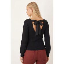 Armonika Kadın Siyah Ön Arka V Yakalı Sırtı Bağlamalı Bluz ARM-26K001080