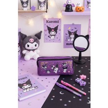 Probag Çift Bölmeli Geniş Mor Kuromi Tarzı Sevimli Figür Baskılı Okul Kalemliği Çift Fermuar Kalem