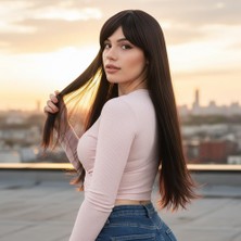 İlkyaz Fashion Fiber Sentetik Uzun Düz Kahküllü Peruk - Kahverengi ILKYZ-PRK34