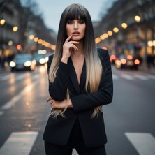 İlkyaz Fashion Düz Perçemli Uzun Fiber Sentetik Peruk - Küllü Siyah / Balköpüğü Ombreli ILKYZ-PRK34