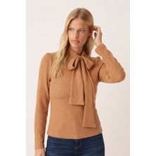 Armonika Kadın Vizon Yakası Yandan Bağlamalı Omuzları Büzgülü Bluz ARM-26K001068