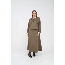 SASILVA Şık ve Klasik Düğme Detaylı Süet  Etek Takımı K8089