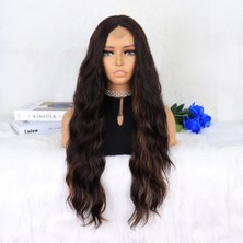 İlkyaz Fashion Kahverengi Karamel Işıltılı Su Dalgalı Fiber Sentetik Tül Peruk ILKYZ-PRK34
