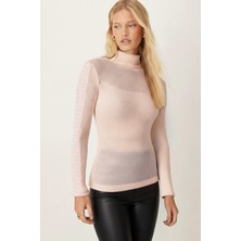 Armonika Kadın Ekru Balıkçı Yaka Kolu Şeritli Yumuşak Dokulu Bluz ARM-26K001043