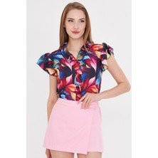 Armonika Kadın Saks Yakası ve Kolları Fırfırlı Bluz ARM-25Y001028