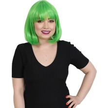 İlkyaz Fashion Küt Kahküllü Fiber Sentetik Peruk - Neon Yeşil ILKYZ-PRK34