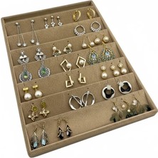 Megass Dekor Süet Kumaş Sütlü Kahve Renk 34/24 cm Dikine Küpe Standı