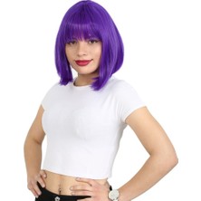 İlkyaz Fashion Küt Kahküllü Fiber Sentetik Peruk - Mor ILKYZ-PRK34