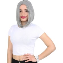 İlkyaz Fashion Fiber Sentetik Peruk Perçemsiz Kısa Düz - Gri ILKYZ-PRK34