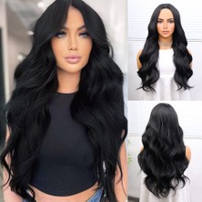 İlkyaz Fashion Uzun Siyah Su Dalgalı Fiber Sentetik Tül Peruk ILKYZ-PRK34