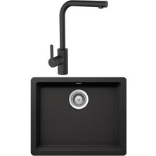 Hafele Lazio Carbon Siyah Granit Eviye + Hafele Lemare Siyah Mutfak Bataryası Seti