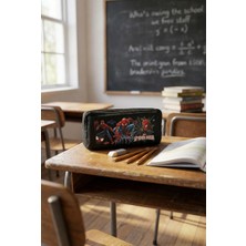 Probag Spiderman Temalı Siyah Çift Bölmeli Fermuarlı Okul Kalemliği Geniş Erkek Çocuk Kalem Kutusu