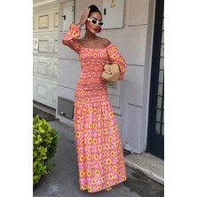 Lijuri Madonna Yaka Gipe Detaylı Desenli Elbise 2746 R10-B-K2