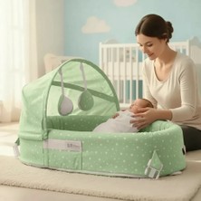 İlkyaz Fashion Taşınabilir Portatif Bebek Yatağı,sırt Çantasına Dönüşebilen Portatif Bebek Beşiği (Yeş