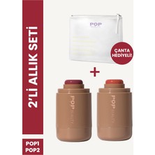 Pop Beauty Yanak ve Dudak Renklendirici Stick Allık Seti (2 Renk Allık ve Makyaj Çantası)