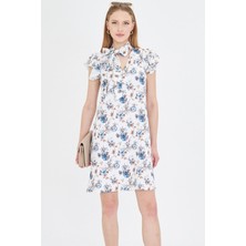 Armonika Kadın Kahve V Yaka Kolları Fırfırlı Kravat Detaylı Elbise ARM-25Y001023