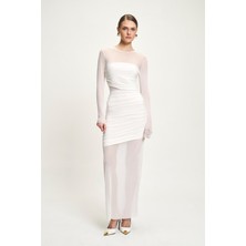 Lijuri Tül Detaylı Büzgülü Elbise 2936 R3-K-K5