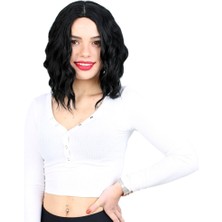 İlkyaz Fashion Fiber Sentetik Kısa Dalgalı Perçemsiz Peruk - Siyah ILKYZ-PRK34