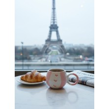 KYA CERA Pembe Şeritli Pembe Kalp Kabartmalı Tekli El Yapımı Kupa – Sevgililer Günü