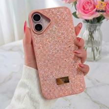 Fibaks iPhone 17 Kılıf Içi Kadife Elmas Tasarımlı Pembe Taşlı Işıltılı Pırlanta Silikon Kapak