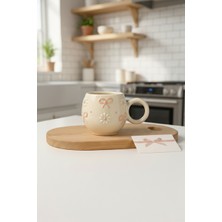 KYA CERA Pembe Kurdele & Papatya Kabartmalı Tekli El Yapımı Seramik Kupa