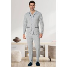 Mecit Pijama Mecit 2767 Gri Önden Düğmeli Büyük Beden Erkek Pijama Takımı