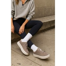 Marjin Kadın Sneaker Bağcıklı Kalın Taban Spor Ayakkabı Domen Vizon Süet
