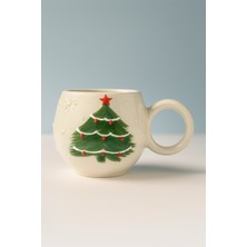 KYA CERA Yılbaşı Çam Ağacı Kabartmalı Tekli El Yapımı Seramik Kupa