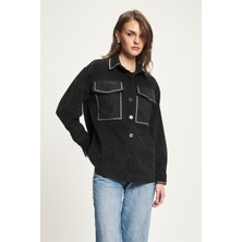 Lijuri Düğme Detaylı Çizgili Kadife Gömlek 6151 R4-C-K1