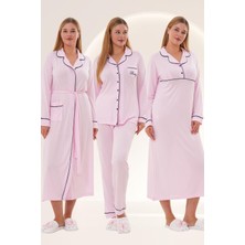 Mecit Pijama Mecit 6335 Pembe Kadın Sabahlık Gecelik Pijama 4'lü Set