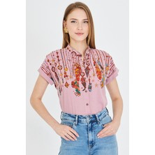 Armonika Kadın Gül Kurusu Hakim Yaka Kısa Kollu Gömlek ARM-25Y001040