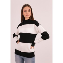 Armonika Kadın Siyah Dik Yaka Iki Renkli Triko Kazak ARM-26K136061