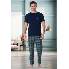 Mecit Pijama Mecit 2917 Lacivert Ekoseli Erkek Büyük Beden Pijama Takımı