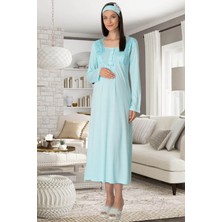 Mecit Pijama Mecit 5343 Dantelli Turkuaz Hamile Lohusa Gecelik