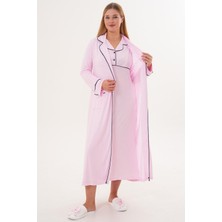Mecit Pijama Mecit 6334 Pembe Kadın Sabahlıklı Gecelik Takım
